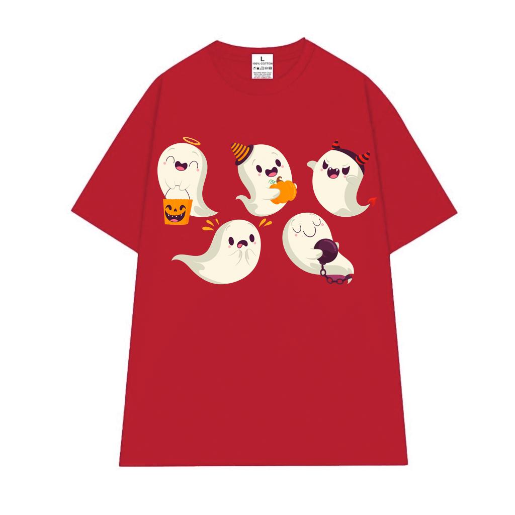 Cao cấp - Áo thun oversize Halloween 5 con ma vui nhộn Halloween shirt BND406 - Đen, Đen