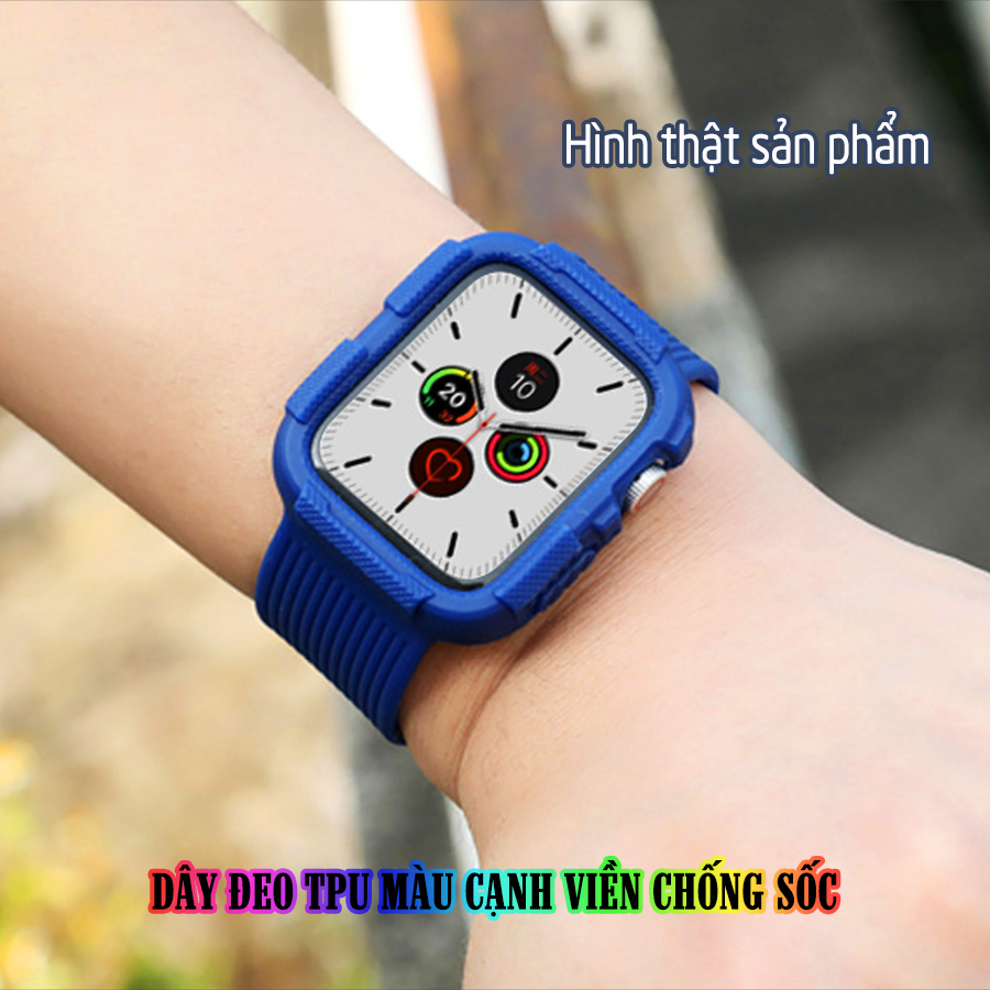 Dây Đeo liền ốp cho Apple Watch 7/6/5/4/3/2/1 size 38/40/41/42/44/45mm TPU màu cạnh viền chống sốc - nhiều màu (tặng cường lực dẻo theo size)