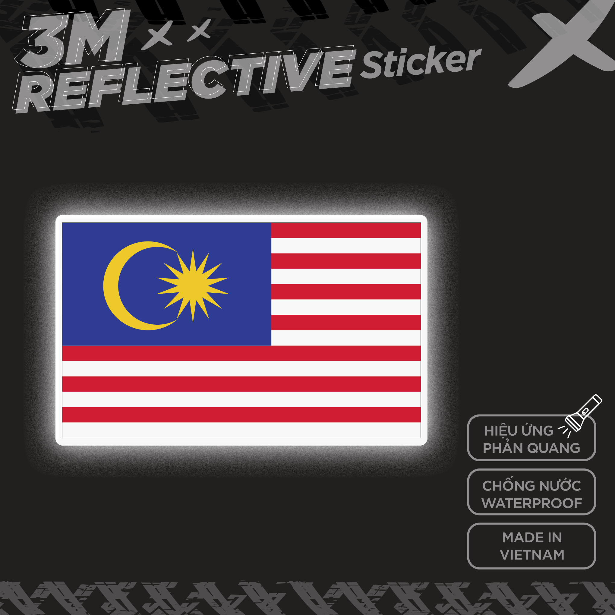 MALAYSIA FLAG 3M - Reflective Sticker Die-cut Hình dán phản quang thương hiệu STICKER FACTORY