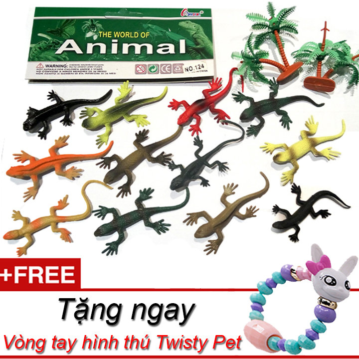 Bộ 12 thằn lằn Animal World có cây trang trí tặng kèm vòng tay thời trang Twisty Petz cho bé làm đồ chơi sưu tập khám phá