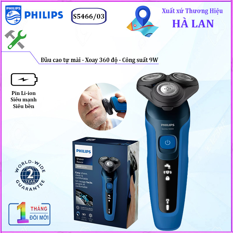 Máy cạo râu khô và ướt, thương hiệu cao cấp Philips Hà Lan S5466 - Hàng chính hãng nhập khẩu