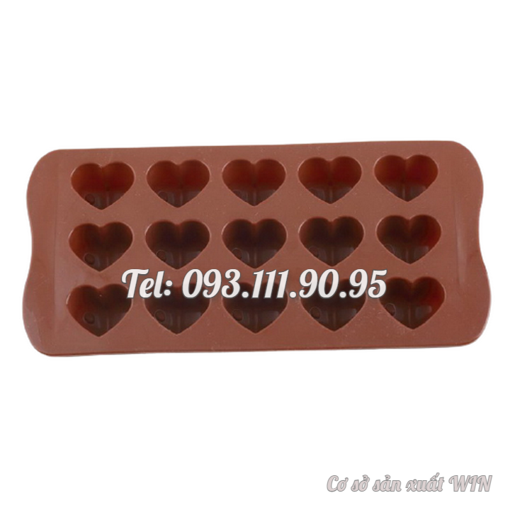 Khuôn silicon làm bánh, rau câu, socola 15 trái tim – Mã số 1531