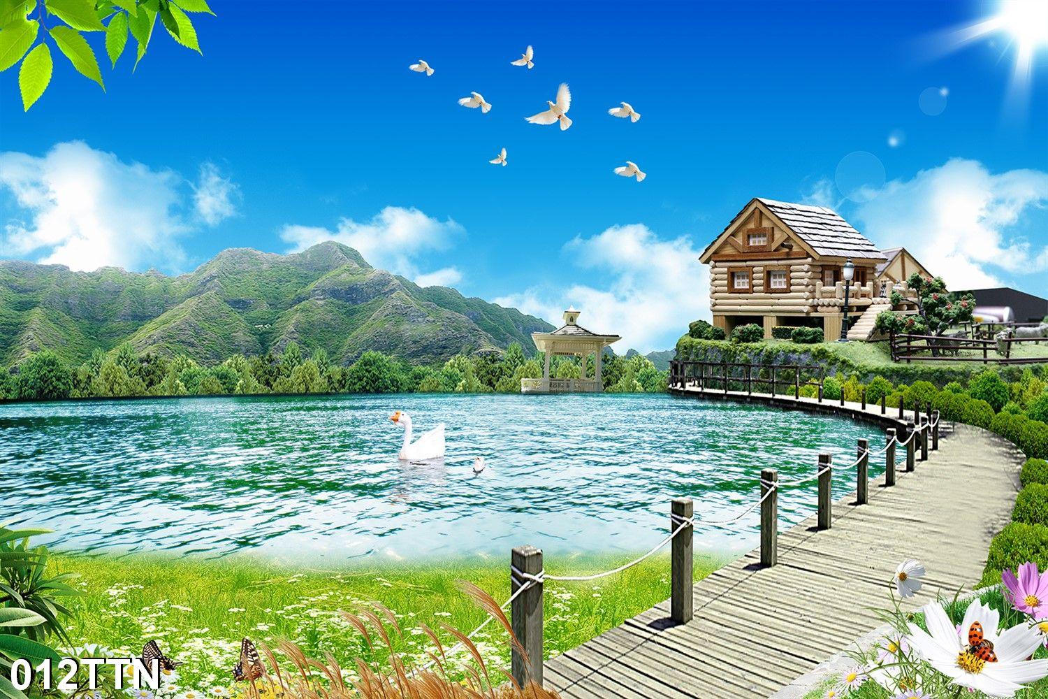TRANH DÁN TƯỜNG VẢI LỤA 3D SƠN THUỶ HỮU TÌNH TẶNG KÈM KEO DÁN - TRANH PHONG CẢNH SƠN THUỶ TÁC NƯỚC ĐẸP