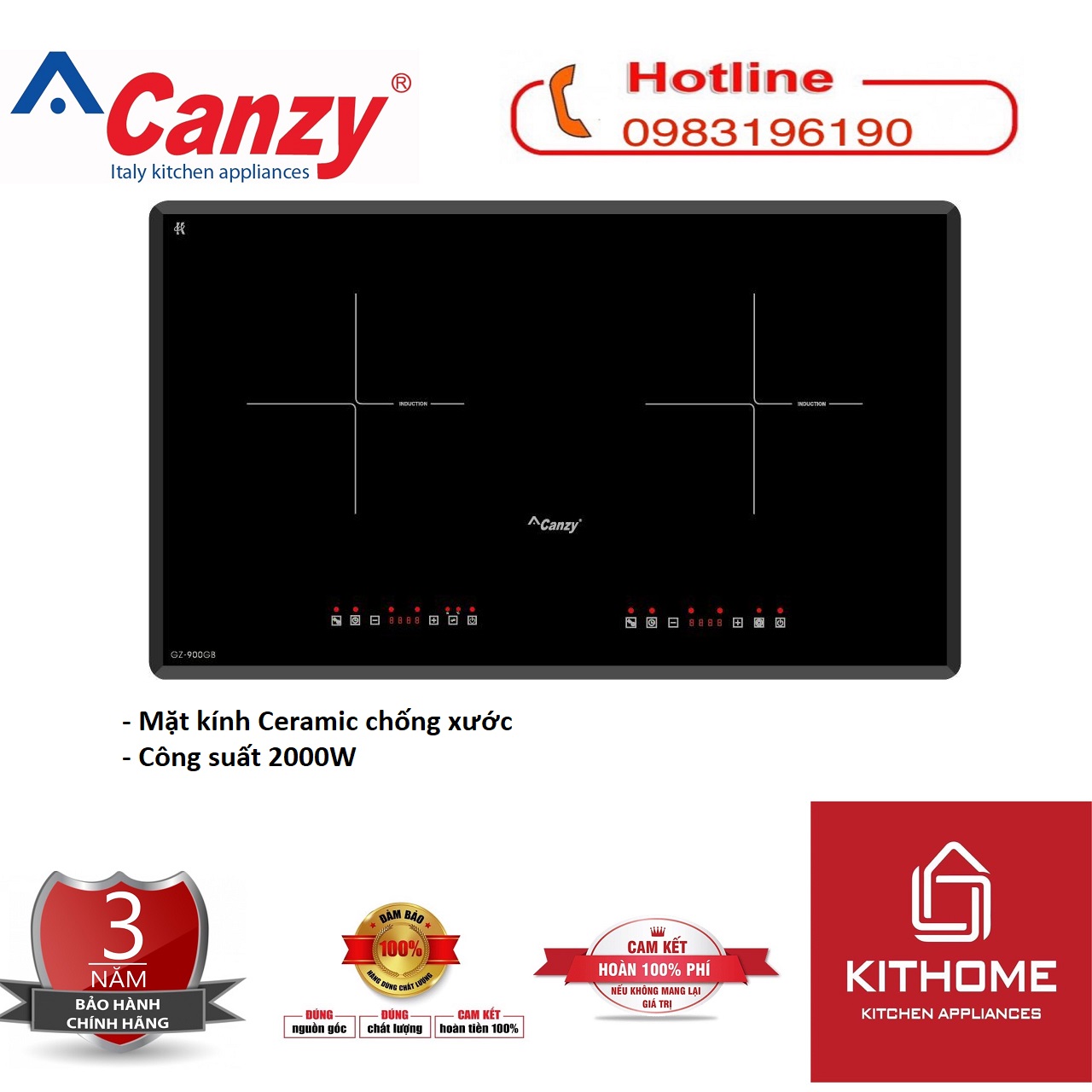 Bếp từ cao cấp CANZY CZ-900GB - Hàng chính hãng