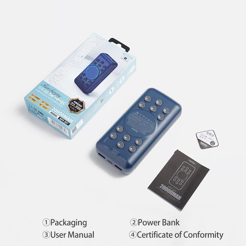 Pin sạc dự phòng Wireless Remax RPP-207 20000mAh 2 Inputs 3 Output, PD 18W, QC 22.5W, sạc không dây 15W (Xanh) - Hàng Chính Hãng