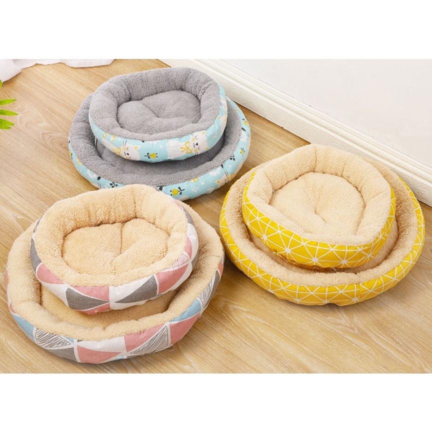 Đệm Ngủ Chó Mèo Hình Tròn Nhiều Size Nệm Rời + Tặng Kèm Gối Nằm