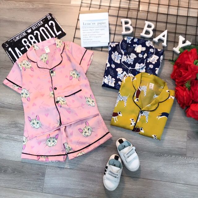 Bộ pijama lụa cho bé gái 8-12T