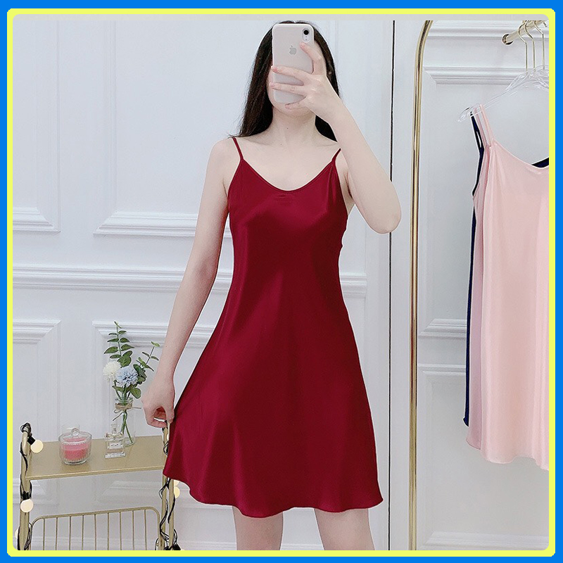 Đồ ngủ sexy váy ngủ gợi cảm mặc nhà chất liệu lụa phối ren Nhà Jun