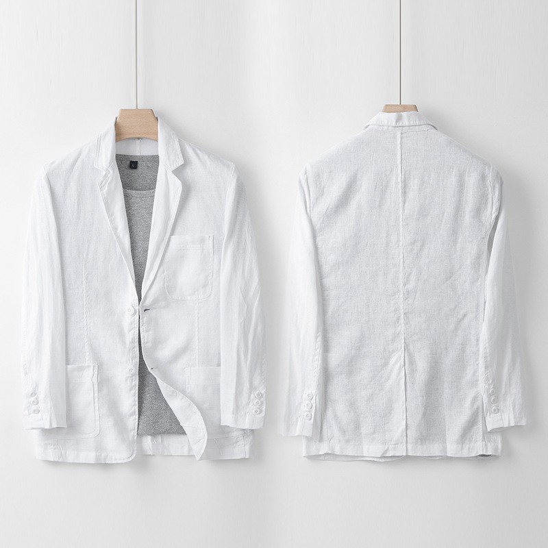 Hình ảnh Áo Khoác Blazer Linen Dáng Rộng Phong Cách Âu Mỹ, Áo Blazer Công Sở Dài Tay 2 Cúc Cài - Thời Trang Cho Nam Đũi Việt