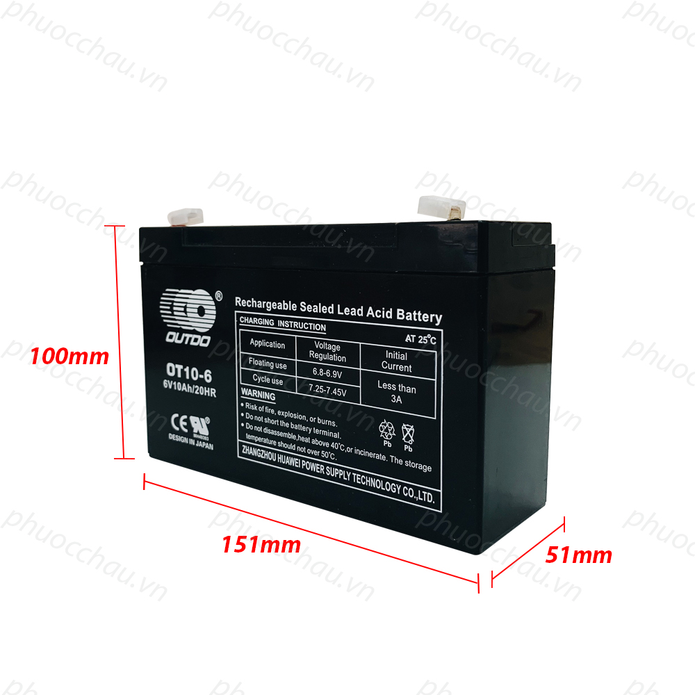 Ắc quy Lưu Điện OUTDO 6V 10AH xe đồ chơi trẻ em, cân điện tử