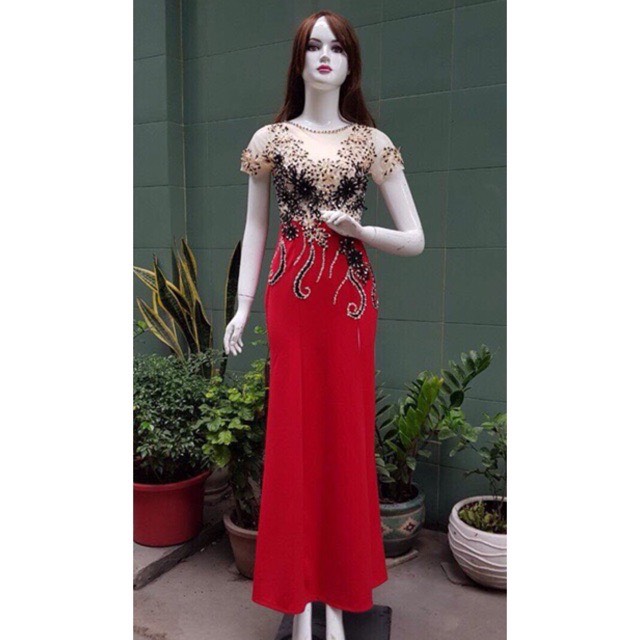 Đầm maxi body dạ hội kết hoa nổi và kim sa TRIPBLE T DRESS- size M/L/XL - MS28Y