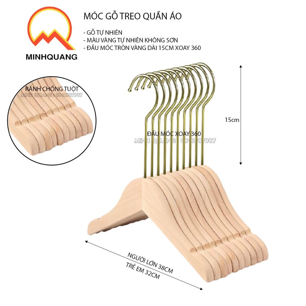 Móc treo quần áo bằng gỗ mộc đầu móc mạ vàng, dùng cho cửa hàng, shop thời trang, chụp ảnh live
