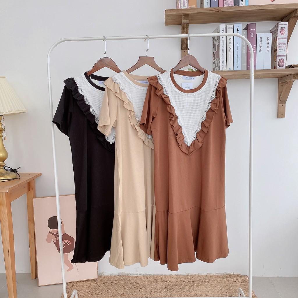 Váy suông phối bèo, ngực lưới ren, đầm xuông rộng đuôi cá 3 màu mã V159 - Michi's house