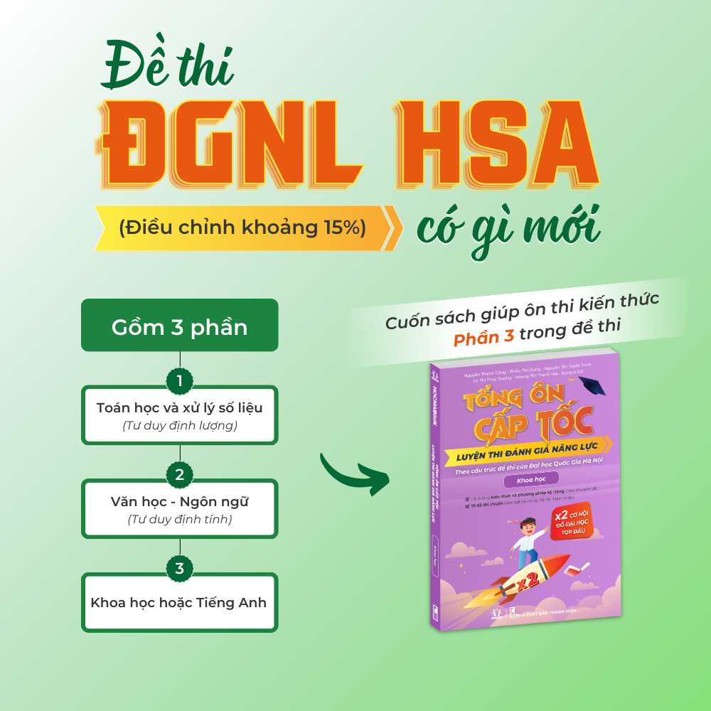 [HSA 2025] Sách Tổng ôn cấp tốc luyện thi Đánh giá năng lực - Khoa học - ĐHQG HN - HOCMAI