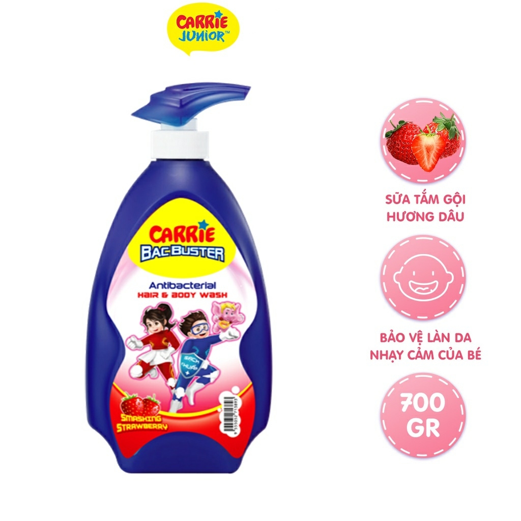 Combo 2 Chai Sữa Tắm Sạch Khuẩn Carrie Junior Bacbuster cho bé Hương Strawberry ( 700g/chai)