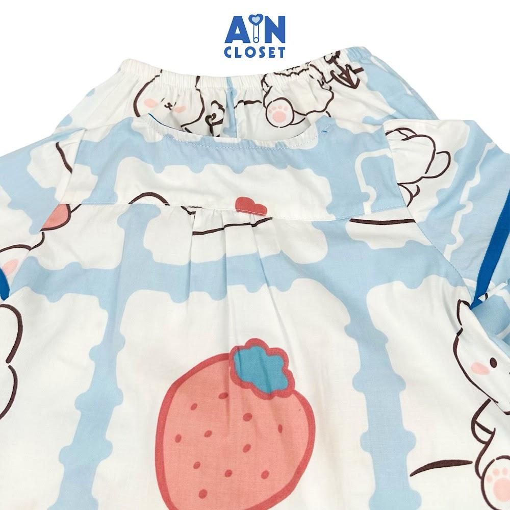 Bộ quần áo Dài tay ngắn bé gái họa tiết Thỏ Nơ Xanh Dương cotton - AICDBGQNDJX4 - AIN Closet