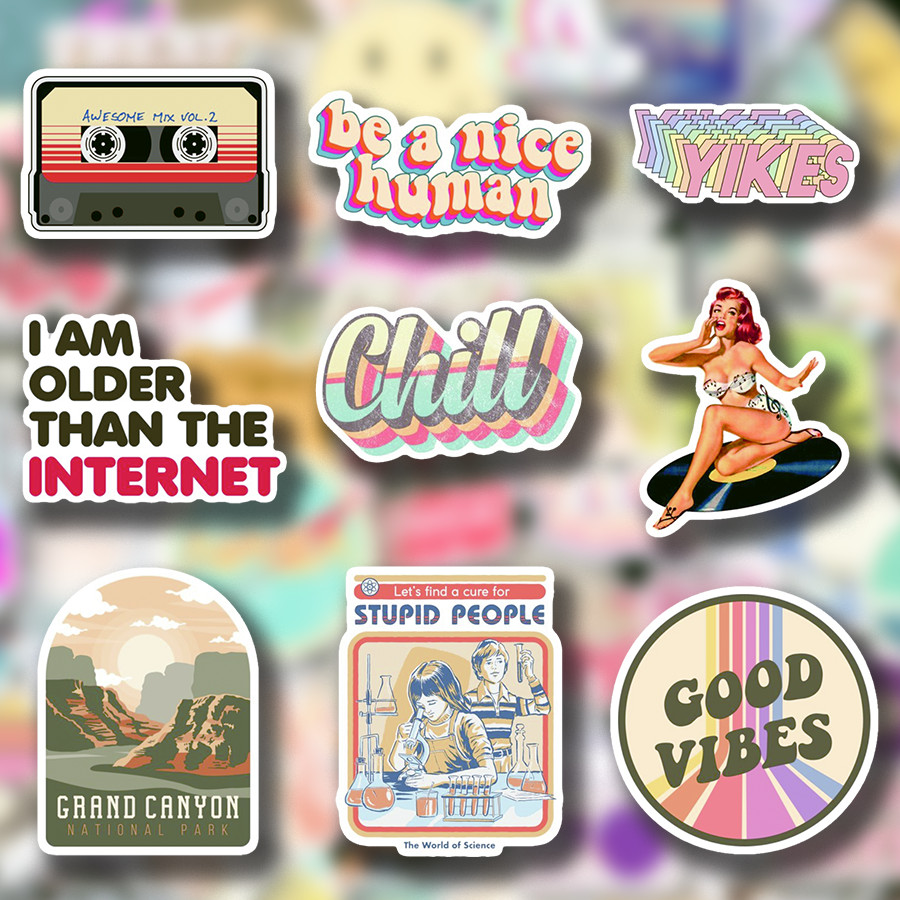 Sticker retro vintage decal dán laptop , điện thoại hình dán trang trí