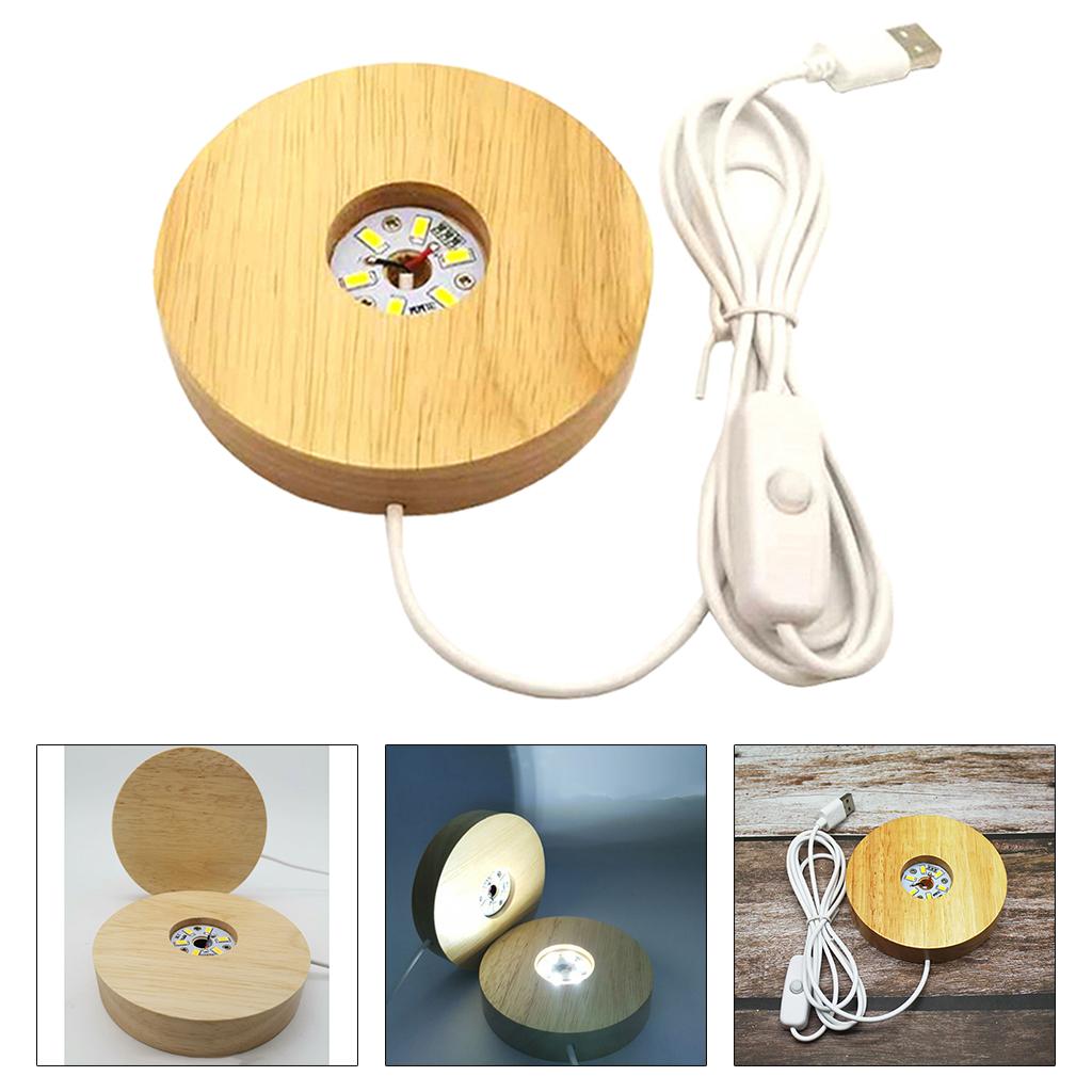 2xWooden Round LED Light Base Display Stand Lamp for Crystals Ball White Light