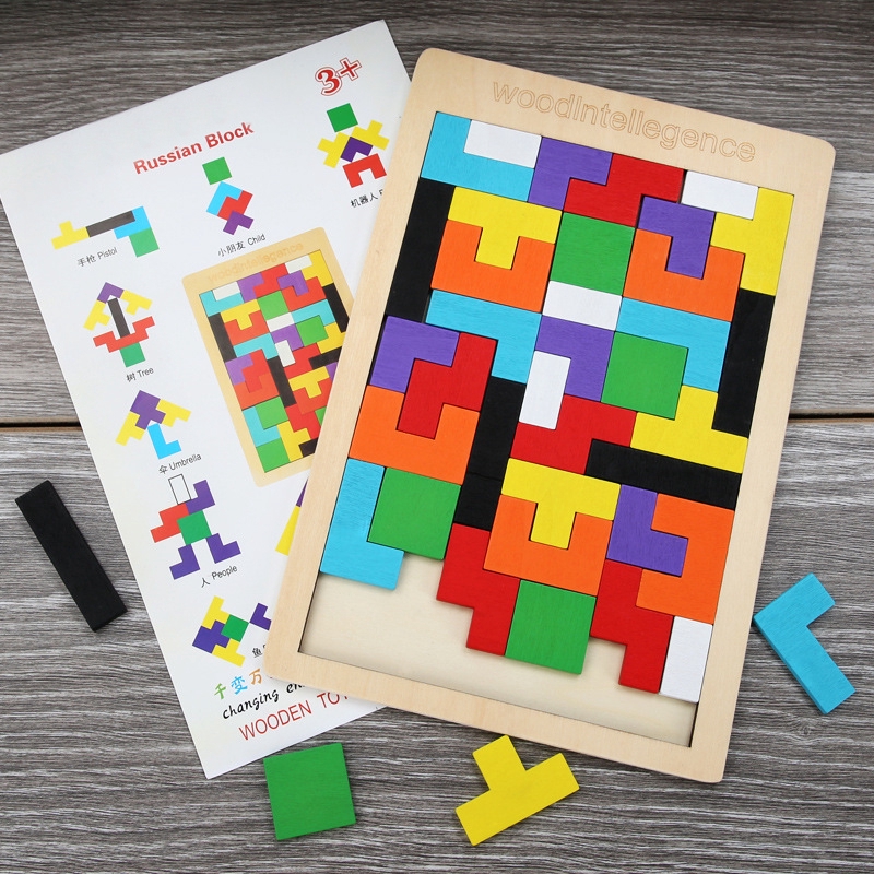 Đồ Chơi Gỗ Montessori - Bảng Xếp Hình Bằng Gỗ Tetris Cao Cấp đầy màu sắc cho bé học tập và vui chơi