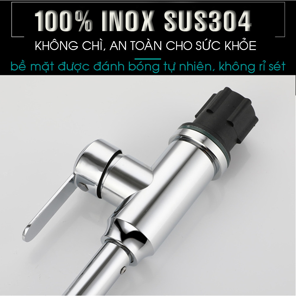 Vòi rửa chén nhà bếp nóng lạnh CHÍNH HÃNG KAMA RC13 100% inox 304 đánh bóng sang trọng, không chì, không rỉ sét phù hợp với mọi thiết kế bồn rửa chén nhà bếp - tặng kèm bộ dây cấp nước nóng lạnh 60 cm.