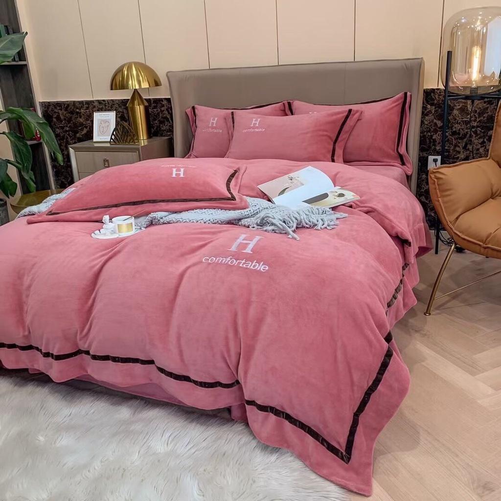 Bộ ga gối vỏ chăn nỉ chữ H 4 món