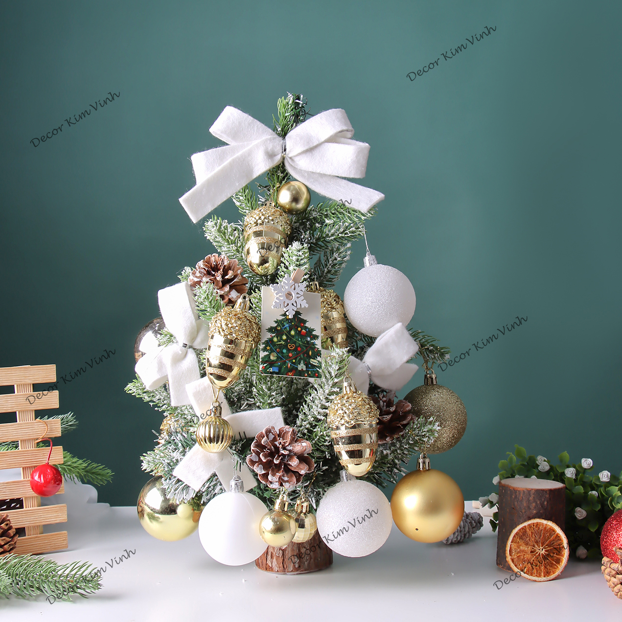 Cây Thông Hàn Quốc THQ19 40cm Cây Thông Nơ Trắng Trang Trí Giáng Sinh