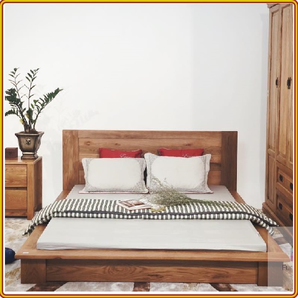 Giường ngủ Nhật kiểu thấp màu tự nhiên Tundo - 1m8