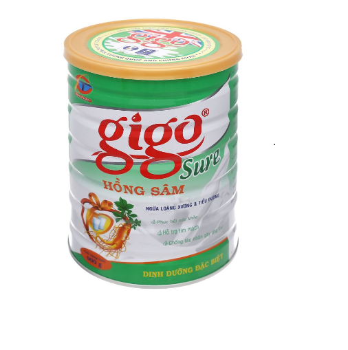 Sữa bột giúp phòng ngừa loãng xương, xơ vữa động mạch và tiểu đường GIGO SURE Hồng sâm 900 Gr