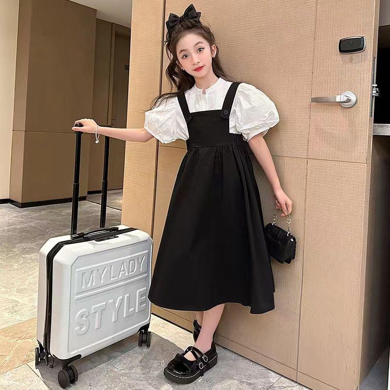 CHENGRUI Nữ sinh ăn mặc mùa hè 2023 phong cách phương Tây váy công chúa thời trang trung bình trẻ em đèn lồng tay áo dây đeo váy hai mảnh