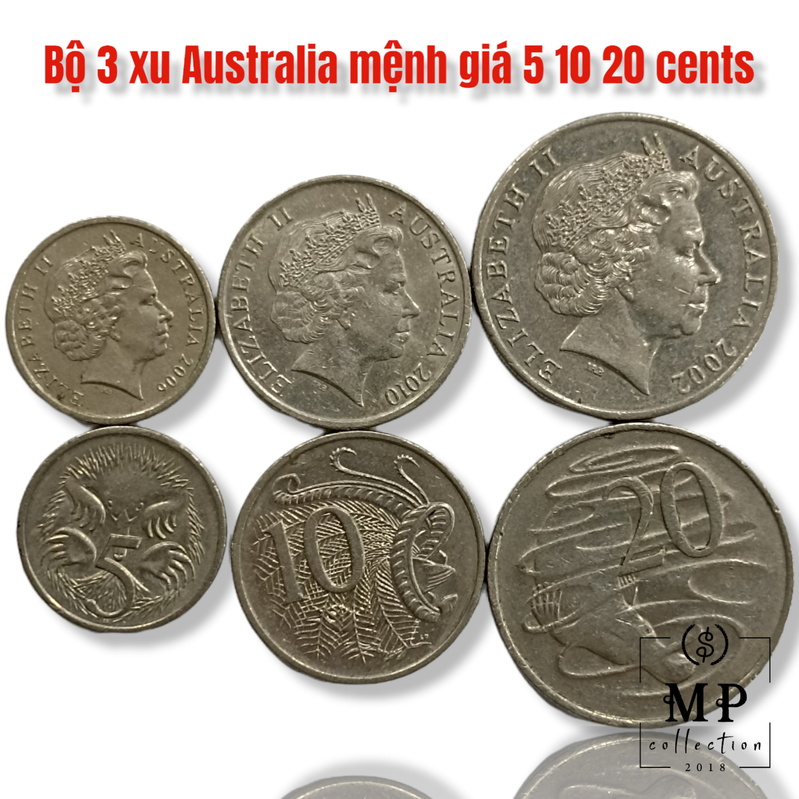 Bộ 3 Đồng xu Úc Australia khác nhau mệnh giá 5 10 20 cents các năm