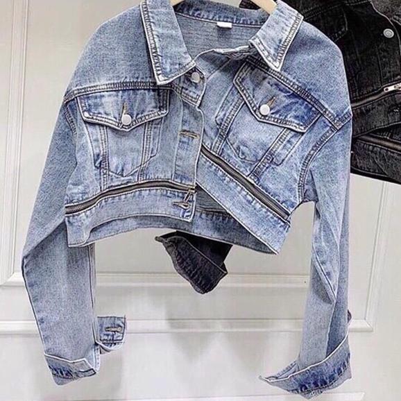 Áo khoác jean nữ cao cấp, áo khoác nữ croptop màu xanh trẻ trung chất liệu denim chuẩn shop . MET SHOP