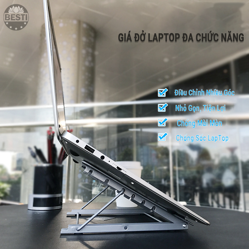 Giá Đỡ cho Laptop, Máy Tính Bảng, Macbook, Máy Tính Bảng Hợp Kim Nhôm Cao Cấp, Giúp Tản Nhiệt Besti  BTY02 - Hàng Chính Hãng