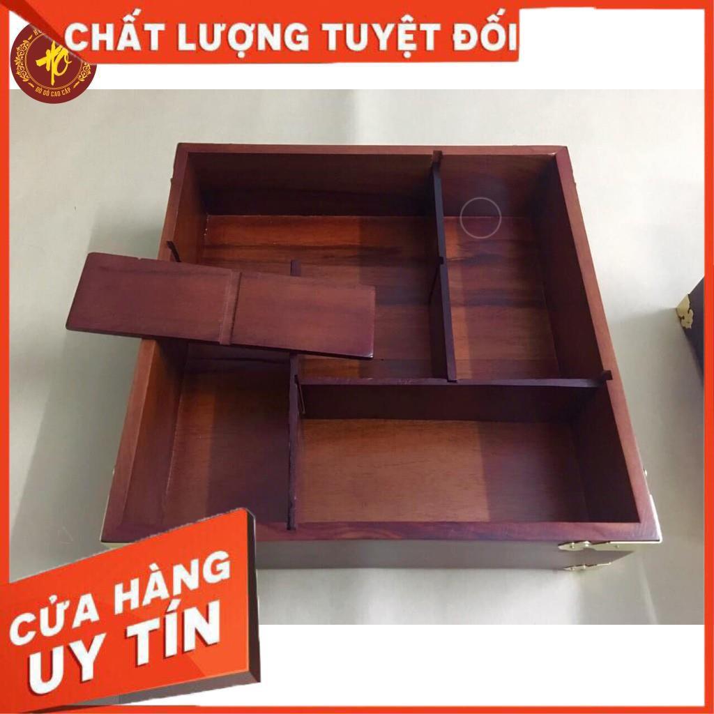 Khay Đựng Bánh Kẹo Ngày Tết bằng Gỗ Hương Cao Cấp Vuông Kính Bọc Đồng - BẢO HÀNH 1 ĐỔI 1