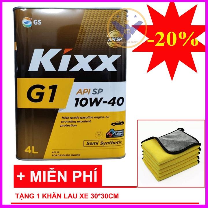 Dầu nhớt ô tô tổng hợp Kixx G1 API SP 10W-40 Hàn Quốc can 4L- TẶNG 1 khăn lau xe ô tô