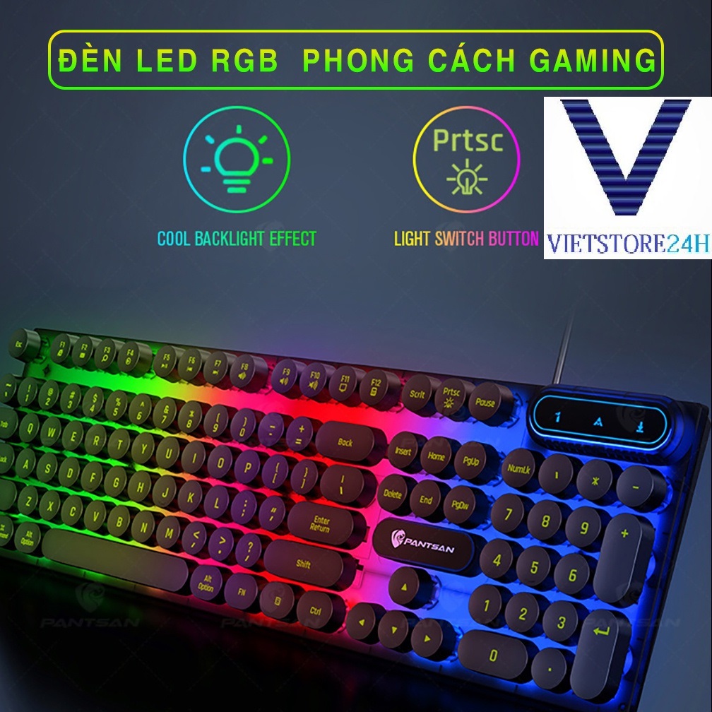 Bàn phím máy tính gaming giả cơ PANTSAN PK100 có dây nút tròn Led 7 màu cực đẹp