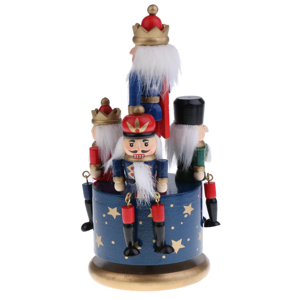 Wooden Nutcracker 4 Soliders Music Box Wind Up Toy Gift