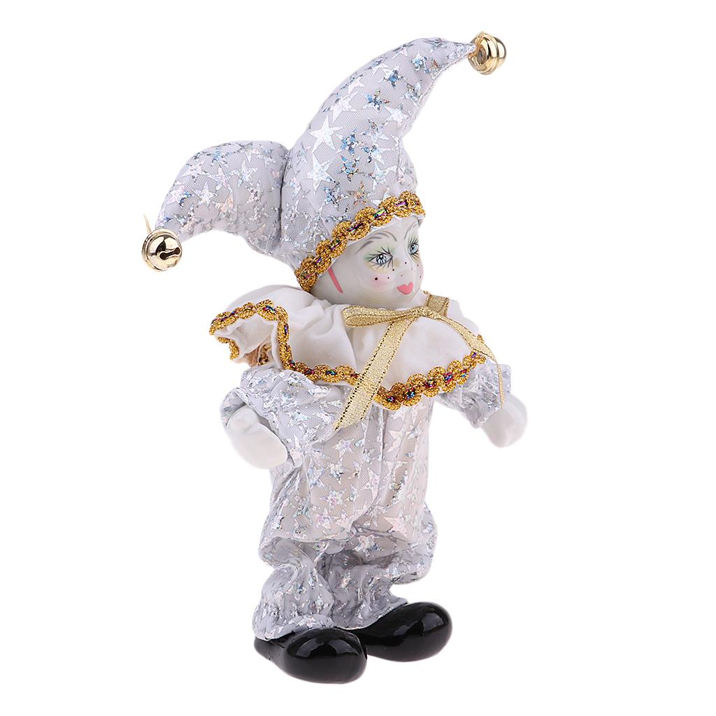 Porcelain Clown Doll Sweet Triangel Figures Model Festival Gift Home Office Desk Display Decoration, Classic White