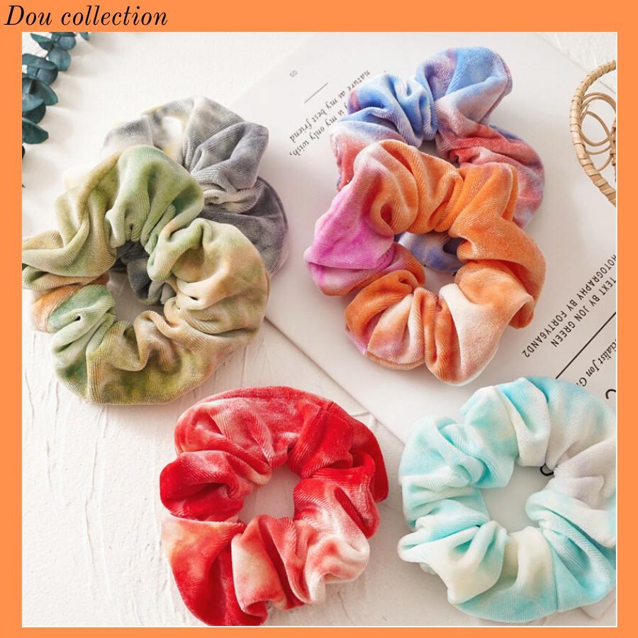 Dây Cột Tóc Scrunchies Màu Loang Phong Cách Hàn Quốc Chất Liệu Vải Nhung - Mã DT014