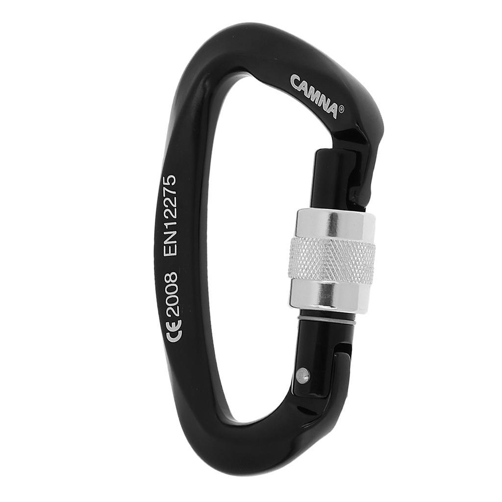 2pcs 25KN D-ring Screw Locking Carabiner Hook Safety Rock Climbing Rescue Rappelling Equipment Black