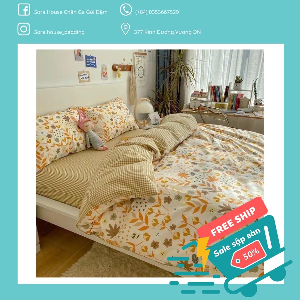 Bộ Chăn Ga Gối Cotton Living Lá Mùa Thu
