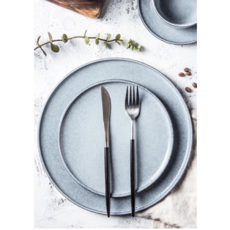 Đĩa tròn phẳng Vân Đá BAMBI BLUE phong cách Bắc Âu, đĩa sứ cao cấp decor nhà hàng