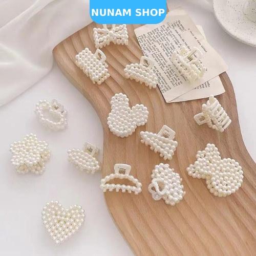 Set 5 kẹp càng cua mini ngọc trắng đáng yêu phối nhiều kiểu tóc Nunam Shop