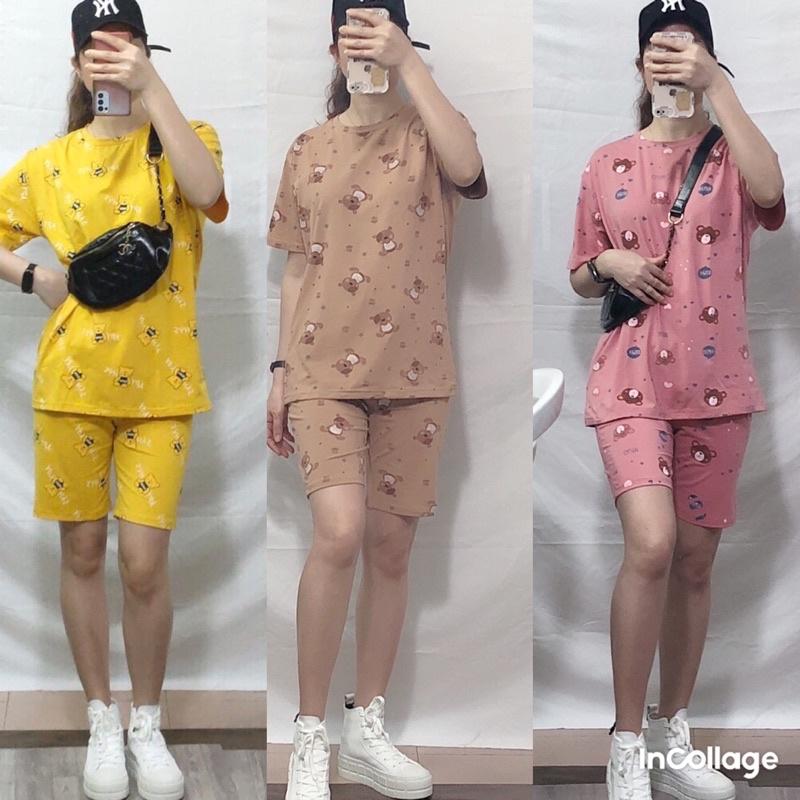 Bộ cotton nữ mặc nhà️Set đồ bộ hình gấu siêu kute hàng Thiết kế cao cấp