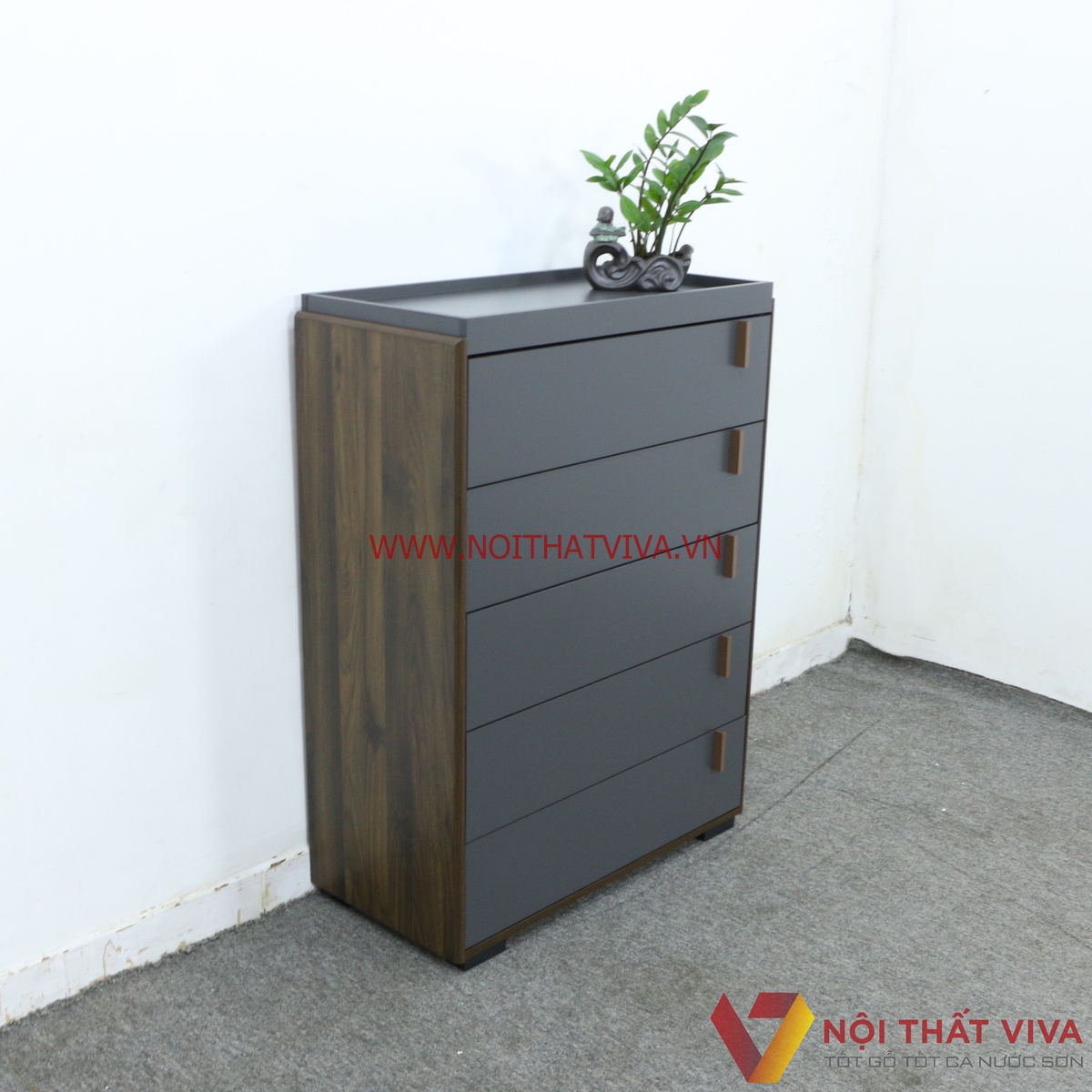 Tủ Giày Gỗ 5 Tầng Tiện Dụng Nhập Khẩu Hiện Đại Màu Nâu Vân Gỗ Phối Xám
