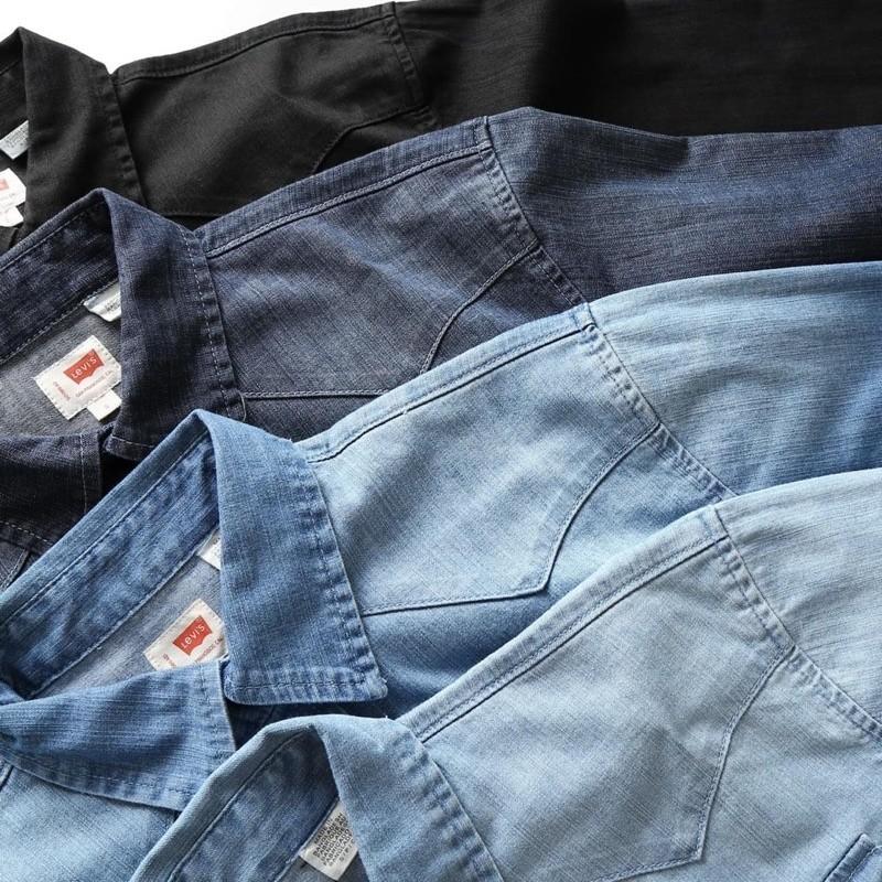 Áo sơ mi denim wax nhẹ cực bụi_nam tính - Xanh lợt