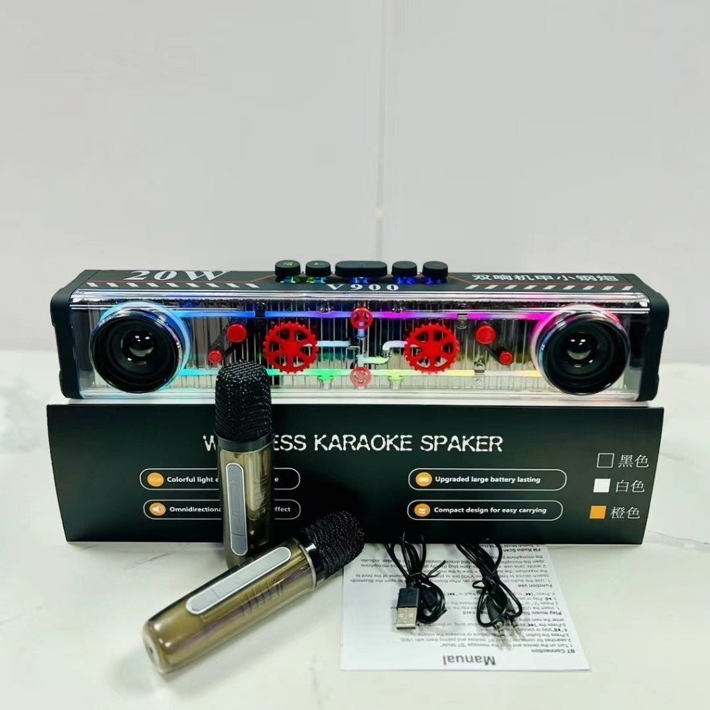 Loa Karaoke Bluetooth Led Rgb V900 Công Suất 20W Bluetooth 5.3 Nghe Nhạc, Karaoke Giải Trí, Decor Kèm 2 Micro