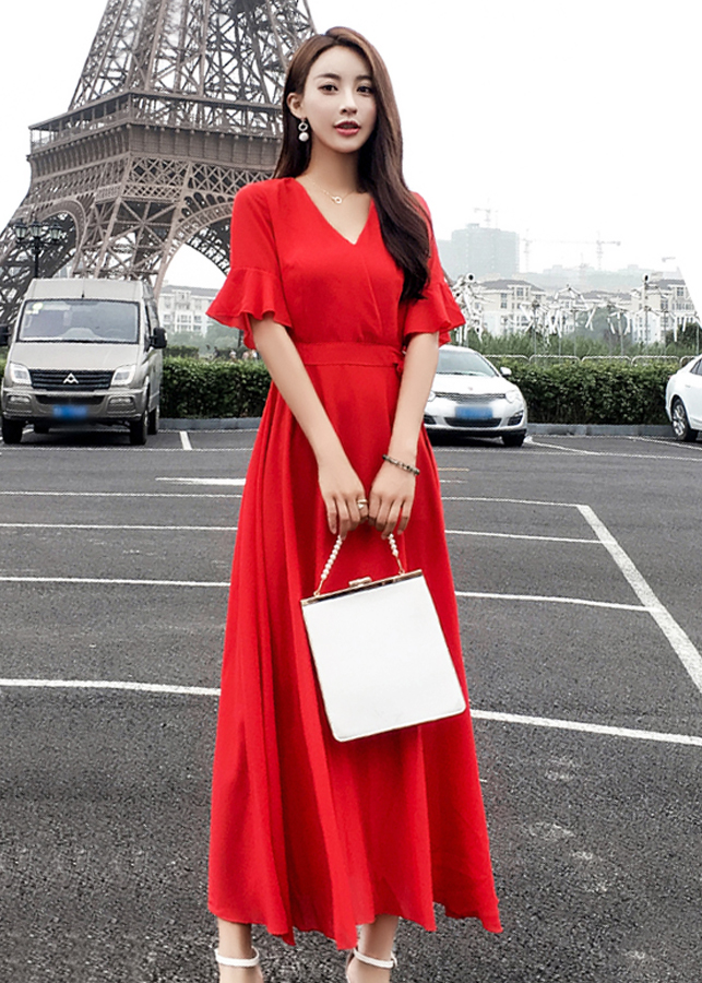 Đầm Xoè Dài Sang Trọng Thắt Nơ Size