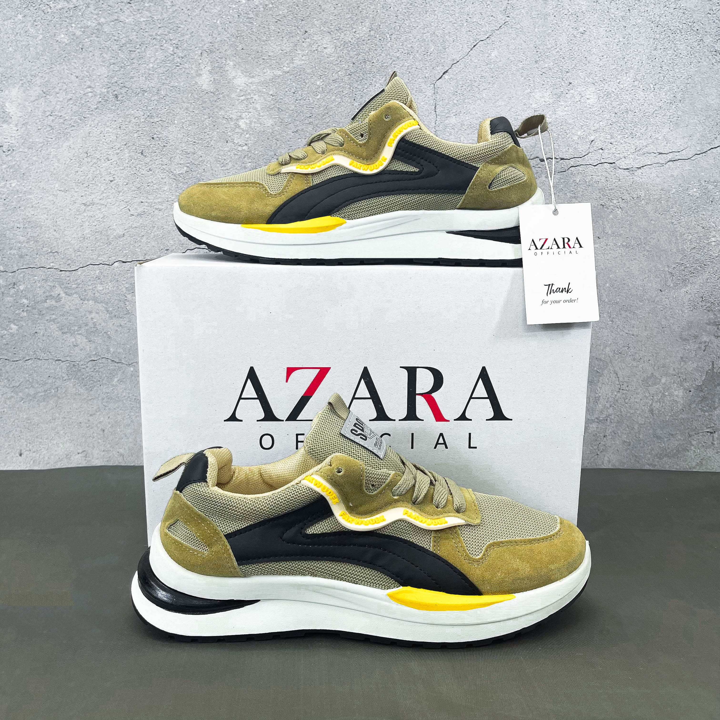 Giày Thể Thao Nam AZARA - Sneaker Màu Kaki - Xám, Giày Thể Thao Giúp Tăng Chiều Cao , Vải Thoáng Khí, Siêu Bền - G5476