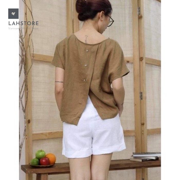 Bộ linen nữ tay cánh rơi nút xẻ sau trẻ trung LAHSTORE