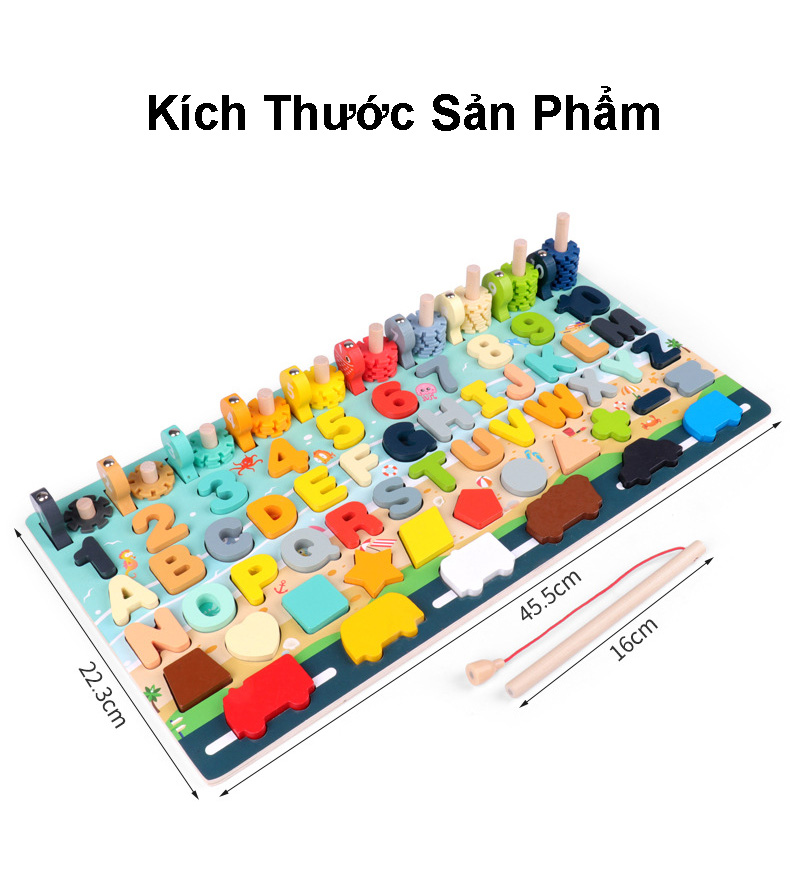 Đồ Chơi Gỗ, Bảng Gỗ Thông Minh 6IN1 Đồ Chơi Giúp Bé Phát Triển Trí Não Giáo Dục Theo Phương Pháp Montessori - Tặng Kèm 01 Tranh Ghép Bằng Gỗ